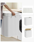 SONGMICS Cos de rufe din bambus, pliabil, cu captuseala detasabila lavabila, 3 compartimente, 150L, 60x40x62cm, alb