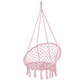 Scaun rotund tip leagan suspendat pentru casa sau gradina SPR42, cu franjuri, 150kg, roz