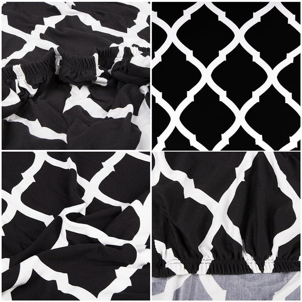 Set 4 huse universale pentru scaun, marime universala, poliester si spandex, 45 x 60 cm, negru alb