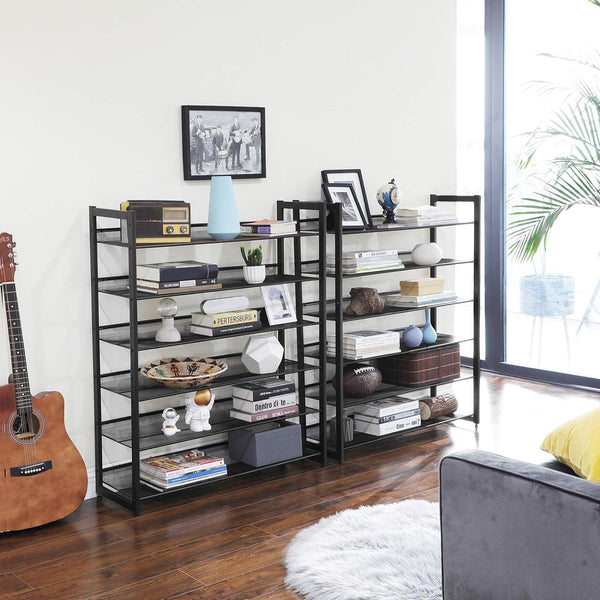 SONGMICS Raft pentru pantofi suprapozabil, pe 12 nivele, din metal, cu rafturi reglabile, pentru 48-60 perechi, 31x 93x223cm, negru