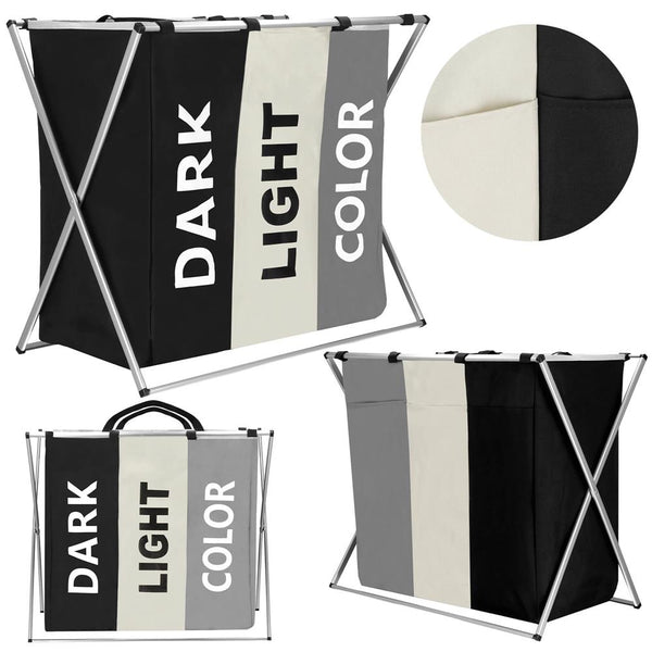 Cos de rufe cu 3 compartimente, cadru aluminiu, 60x40x68cm, 146 litri