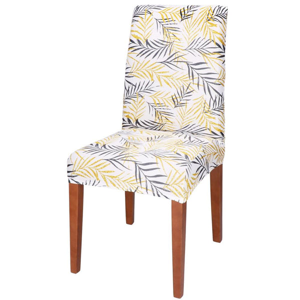 Husa pentru scaun, marime universala, poliester si spandex, 38x70cm, alb, gri si galben