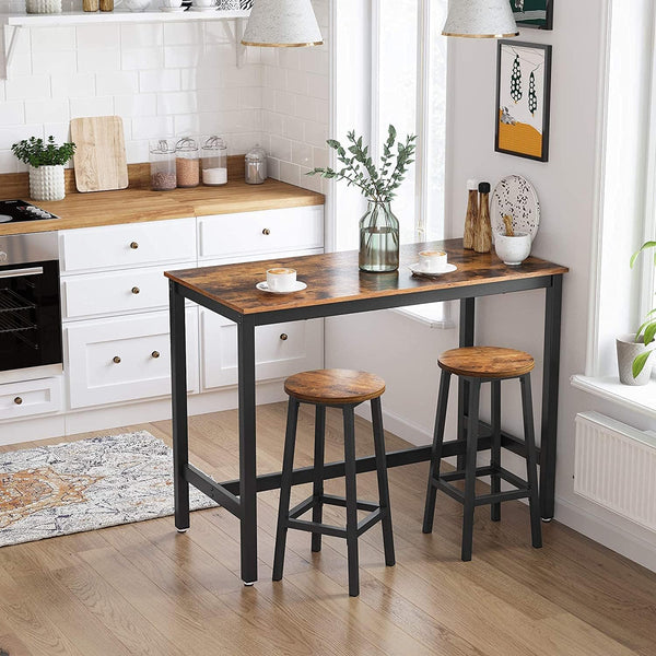 VASAGLE Set 2 scaune bar inalte, sezut rotund, cadru din otel, inaltime 65 cm, stil industrial, maro rustic si negru