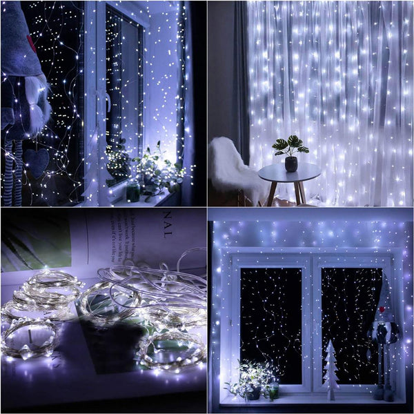 Ghirlanda luminoasa tip perdea 300 LED-uri, 3x3m, pentru interior, alimentare USB, alb rece