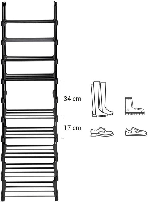 SONGMICS Raft de depozitare pantofi pe 10 niveluri, metal, instalare modulara, 30x45x174cm, negru
