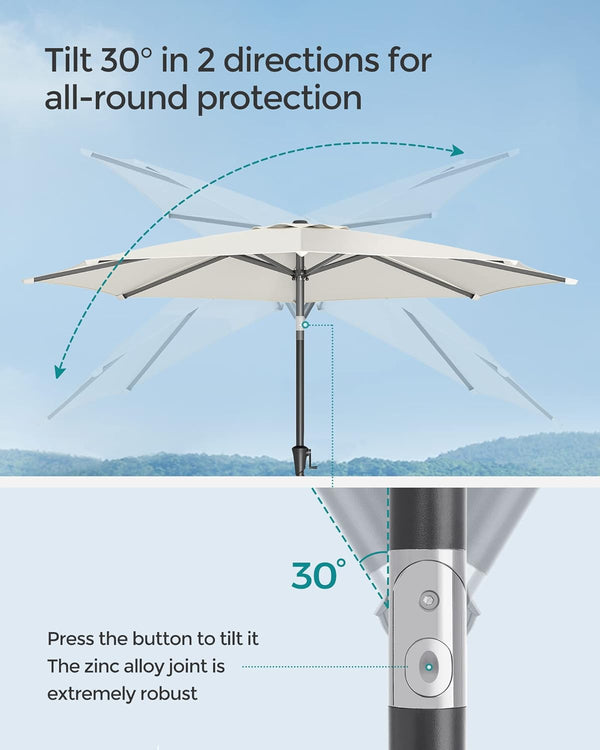 SONGMICS Umbrela de gradina, cu manivela pentru deschidere, sistem inclinare, 300cm, bej