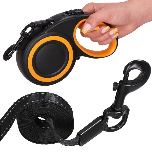 Lesa automata retractabila, pentru rase mari pana la 50kg, 500 cm, negru portocaliu