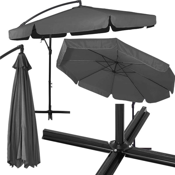 Umbrela de gradina cu brat lateral banana, cu husa, 300cm, gri