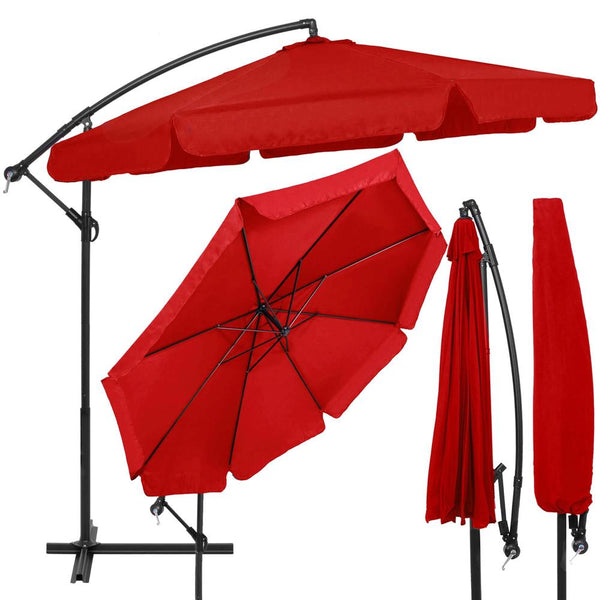 Umbrela de gradina cu brat lateral banana, cu husa, 300cm, rosu