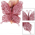 Set 10 ornamente pentru bradul de Craciun, Fluture cu sclipici, 16cm, roz