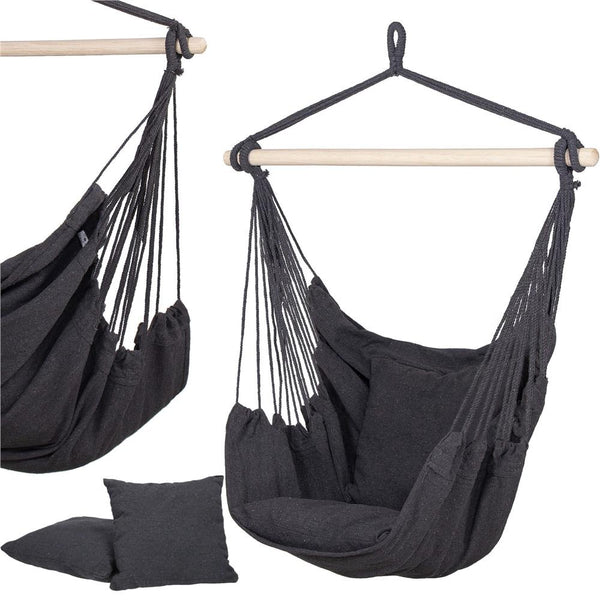 Hamac tip leagan suspendat pentru casa sau gradina, gri inchis cu perne, 130x100cm, 150kg