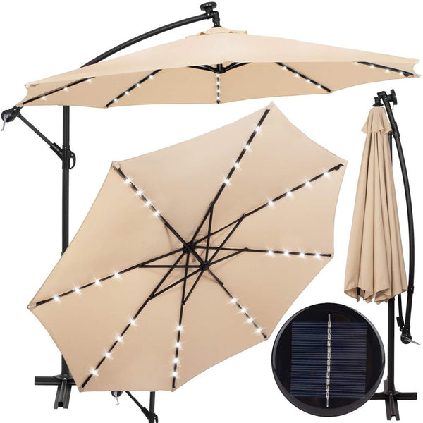 Umbrela de gradina cu brat lateral banana, iluminare LED, cu husa, 300cm, crem