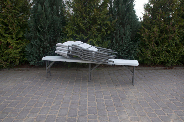 Banca pliabila pentru gradina sau catering, HDPDE, 180x24x42cm, alb