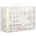Set globuri si decoratiuni de Craciun, 100 piese, diverse dimensiuni cu stea, alb