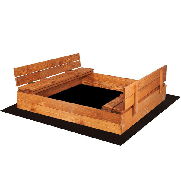 Lada din lemn pentru nisip, cu 2 bancute, 120x120cm