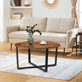 VASAGLE Masa de cafea rotunda, stil industrial, cadru metalic si blat lemn, 88x88x47cm, maro rustic si negru