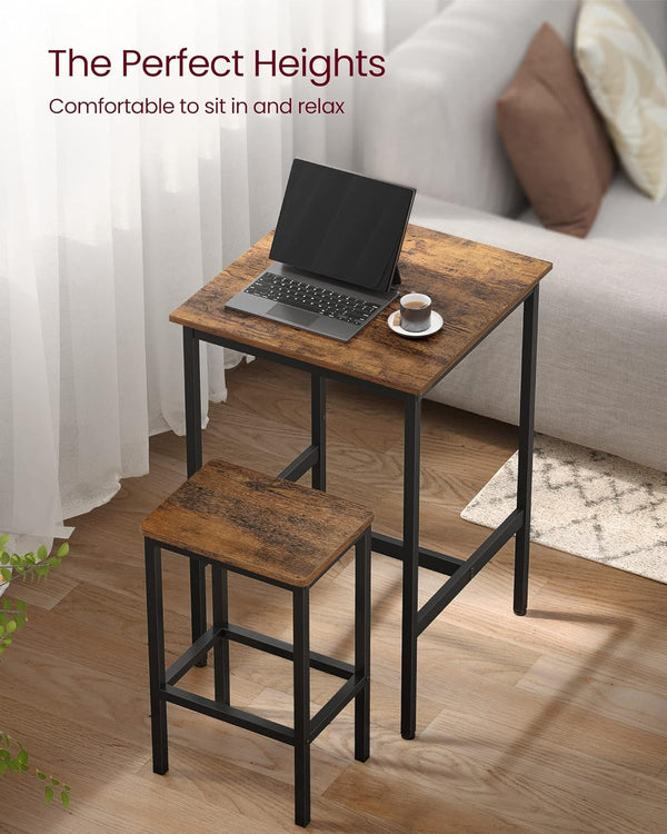 VASAGLE Set masa si scaune de bar, masa 60x60x90cm si 2 scaune 30x40x65cm, stil industrial, maro rustic