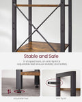 VASAGLE Raft cu 6 etaje, tip biblioteca, cadru metal si polite lemn, 30x40x187cm, industrial, maro rustic si negru