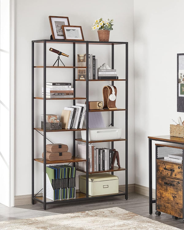 VASAGLE Biblioteca cu suport de depozitare pe 5 etaje, 30x100x170cm, stil industrial, maro rustic si negru