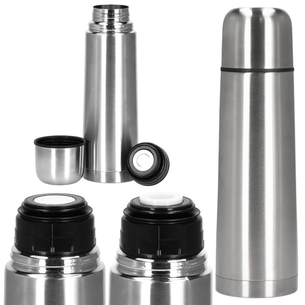 Cana termos cu pahar, perete din inox dublu izolat, 750ml, 28cm, argintiu