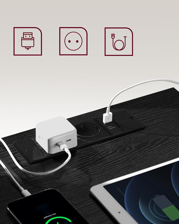 VASAGLE Set de 2 noptiere, cu sertare, 2 prize si 2 USB, 35x40x59 cm, negru
