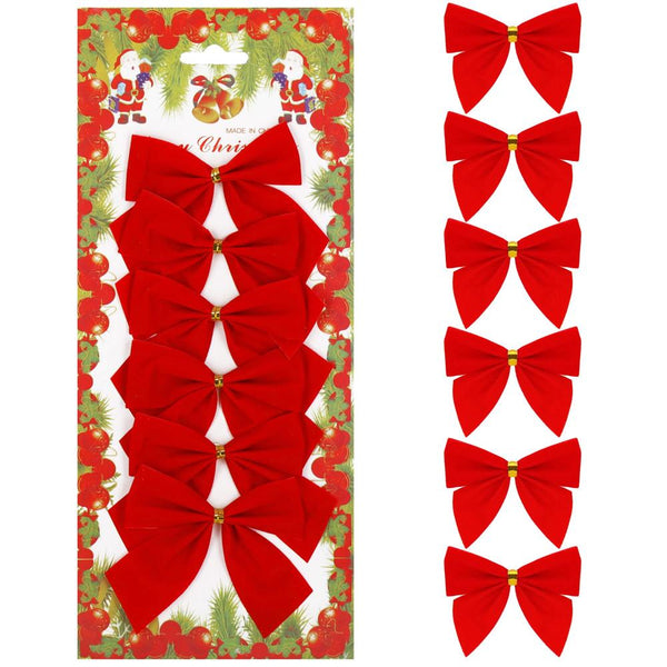 Set 6 ornamente pentru bradul de Craciun, fundita, 8cm, rosu
