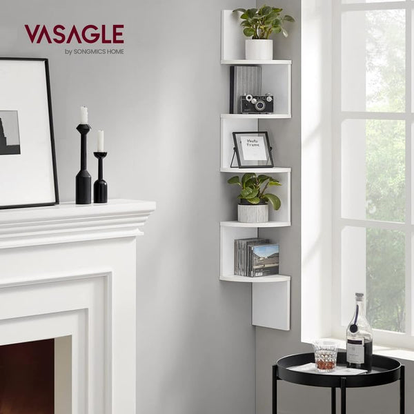 VASAGLE Raft de colt plutitor pe 5 niveluri, din lemn, 20x20x128cm, alb