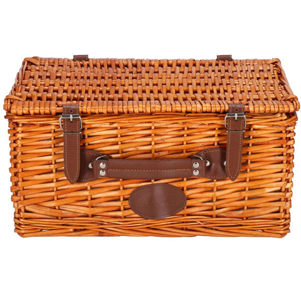 Cos de picnic echipat pentru 4 persoane Deluxe, din rachita, cu vesela si tacamuri, frigorific