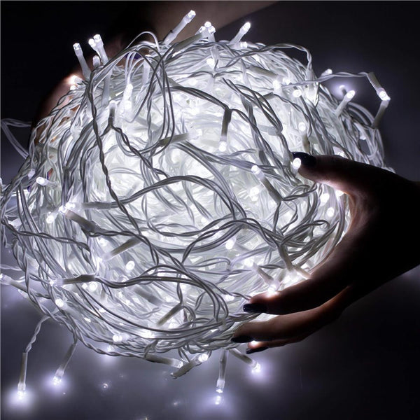 Ghirlanda luminoasa tip perdea 300 LED-uri, 12m, pentru interior/exterior, cu flash, iluminare alba