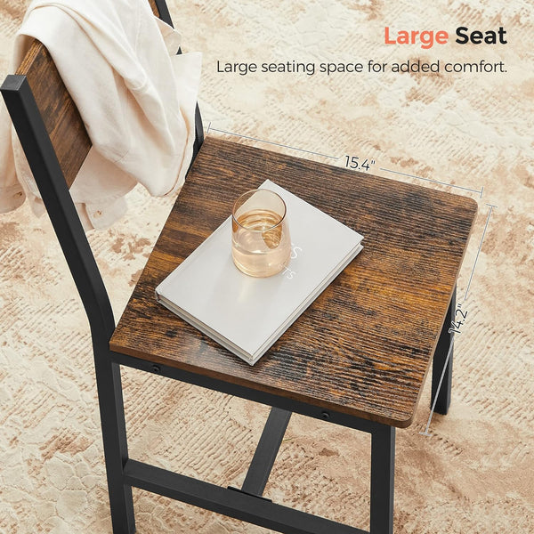 VASAGLE Set 2 scaune de living, cu spatar, stil industrial, 37x50x87 cm, maro rustic
