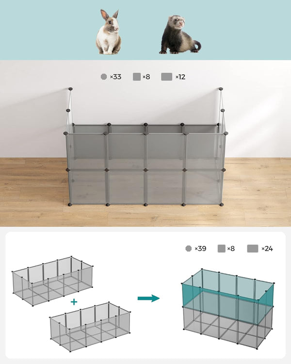 SONGMICS Tarc pentru animale de companie, din plastic, DIY, configurabil, 143x73x46cm, gri