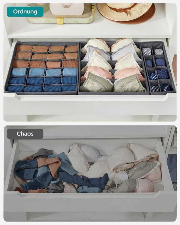 SONGMICS Organizatoare dulap sau sertar, set 8 cutii de depozitare a lenjeriei de corp, pliabile, 64x48x10cm, gri