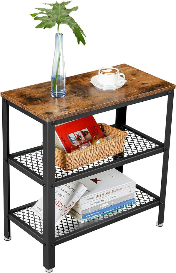 VASAGLE Masa de cafea laterala, cu 3 nivele, cadru din otel, 60x30x60cm, maro rustic