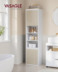 VASAGLE Dulap baie cu montare pe podea sau perete, 7 compartimente, 30x40x160 cm, alb bej