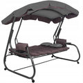 Balansoar gradina 226x126x192 cm, 3 in 1 leagan, pat si relaxare, cu plasa anti-insecte, copertina reglabila, saltea si perne incluse, gri si maro