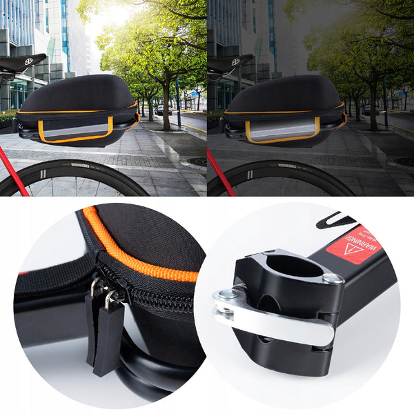 Geanta bicicleta cu prindere pe portbagaj tija sa 28x19x17 cm, 10L, poliester, borseta spate cu suport aluminiu, negru