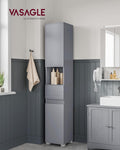 VASAGLE Dulap inalt 30x30x170 cm, cu sertar, rafturi reglabile si usi reversibile, MDF, gri