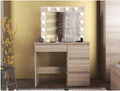 Masa de toaleta si machiaj Hollywood cu oglinda LED si 4 sertare, 94x43x140 cm, stejar