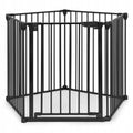 Bariera de siguranta pliabila 300x74 cm, 5 panouri si poarta cu blocare automata, metal si plastic, neagra