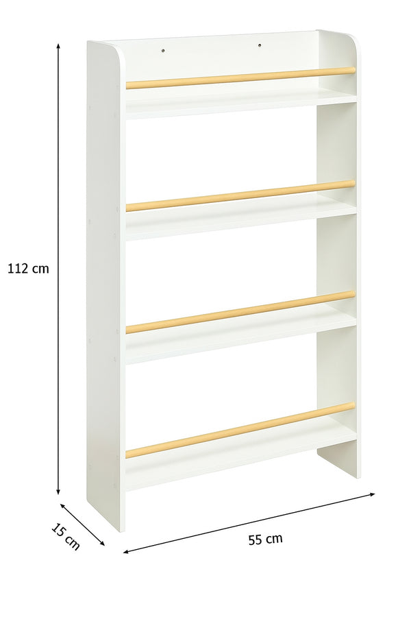 Biblioteca copii Atmosphera Classic, 4 rafturi, MDF si lemn de pin, 55x112 cm, alb