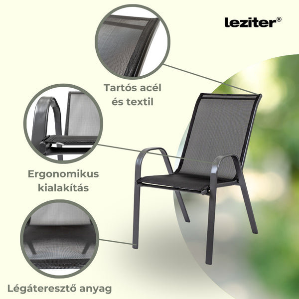 Leziter Scaun de grădină Como, negru