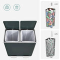 SONGMICS Cos de gunoi din inox cu 2 compartimente colectare selectiva, cu galeti interioare, 2x30litri, gri inchis
