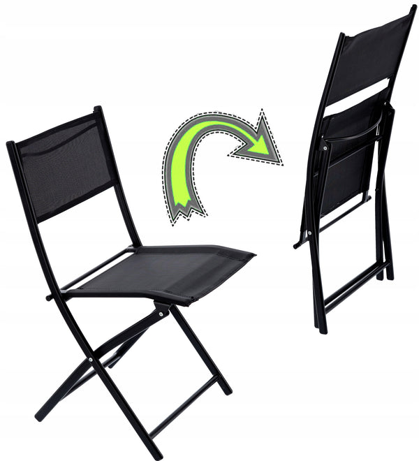 Set mobilier gradina sau balcon, masa semirotund sticla cu 2 scaune pliabile, negru