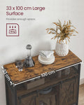 VASAGLE Comoda pentru living sau bucatarie, cu 2 usi glisante, rafturi reglabile, stil rustic, 33x100x80cm, maro si negru