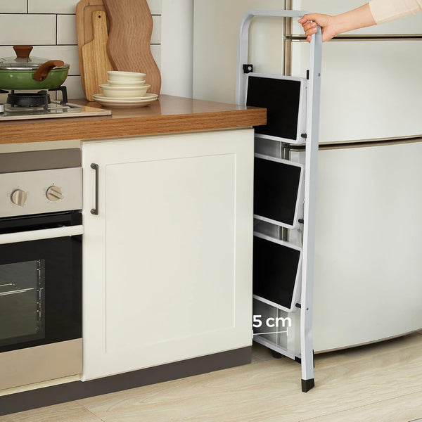 SONGMICS Scara pliabila cu 3 trepte, sarcina 150 kg, otel, 47x75x105 cm, alb si negru