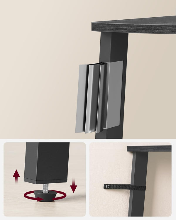 VASAGLE Raft de colt cu 4 etaje, tip biblioteca, cadru metal si polite lemn, 34x34x125 cm, negru