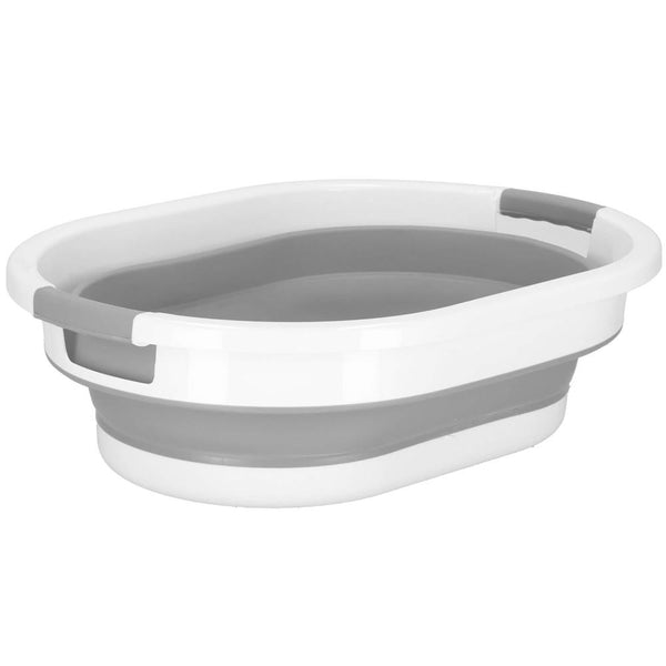 Cos de rufe pliabil tip lighean, cu manere, din plastic si silicon, 54x38x23cm, 24litri, gri