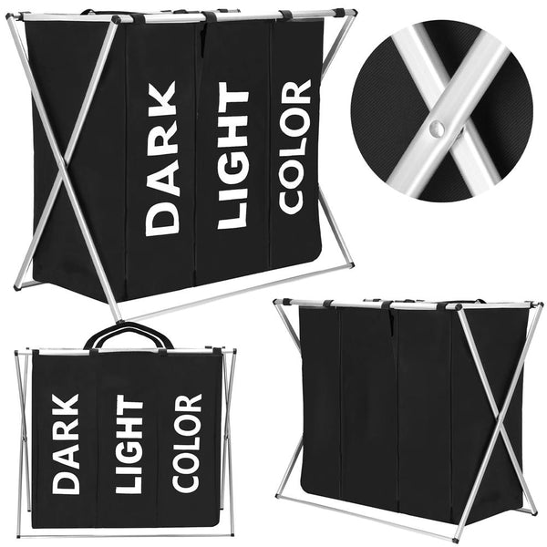 Cos de rufe cu 3 compartimente, cadru aluminiu, 68x40x60cm, 146 litri, negru