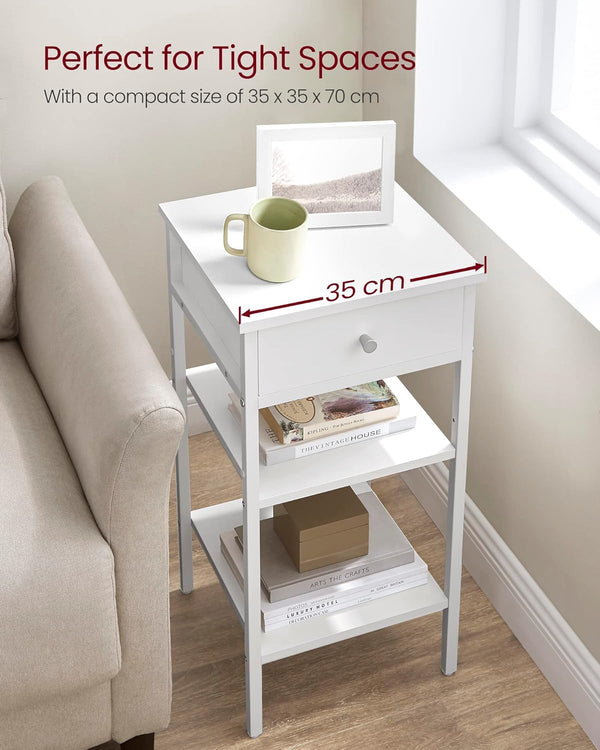 VASAGLE Noptiera cu sertar pentru dormitor, design scandinav, 35x35x70cm, alb