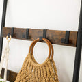 VASAGLE Cuier baie tip scara inclinata, cadru din otel cu 5 nivele, agatatori detasabile, 65x178cm, maro rustic si negru